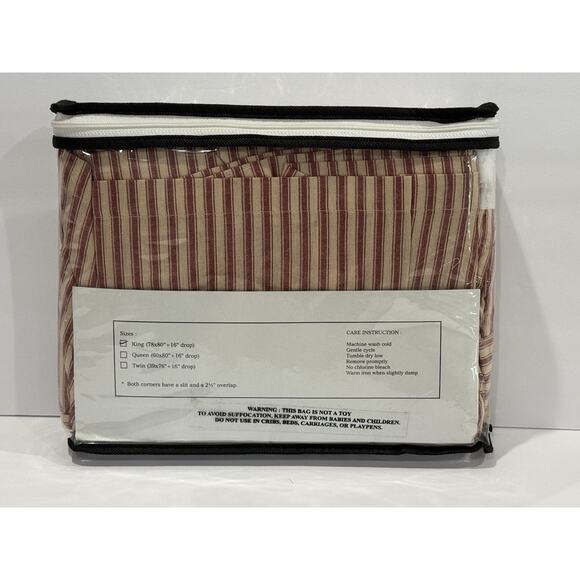 VHC Brands Sawyer Mill Farmhouse KING Red Ticking Stripe Bed Skirt - Picture 4 of 9